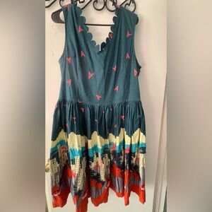 Lindy Bop dress, Palm Springs print with scalloped neckline